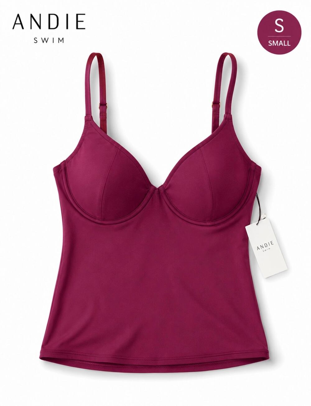 Andie Canary V Neck Underwire Tankini Top Plum Small NWT Adjustable Swim